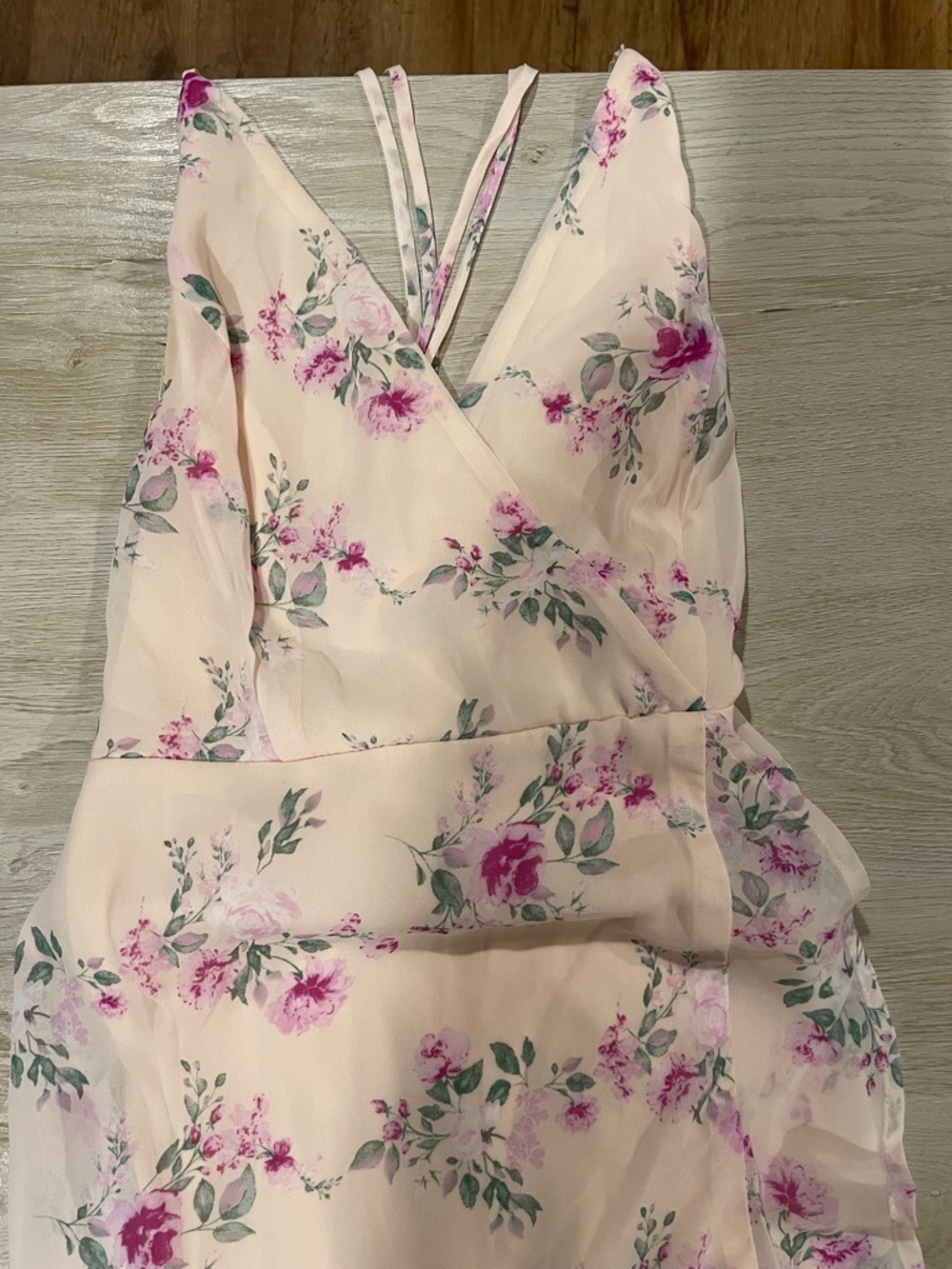 Lulu’s Sleeveless Cream Floral Wrap Maxi Dress with Ruffle Hem - Picture 4 of 5